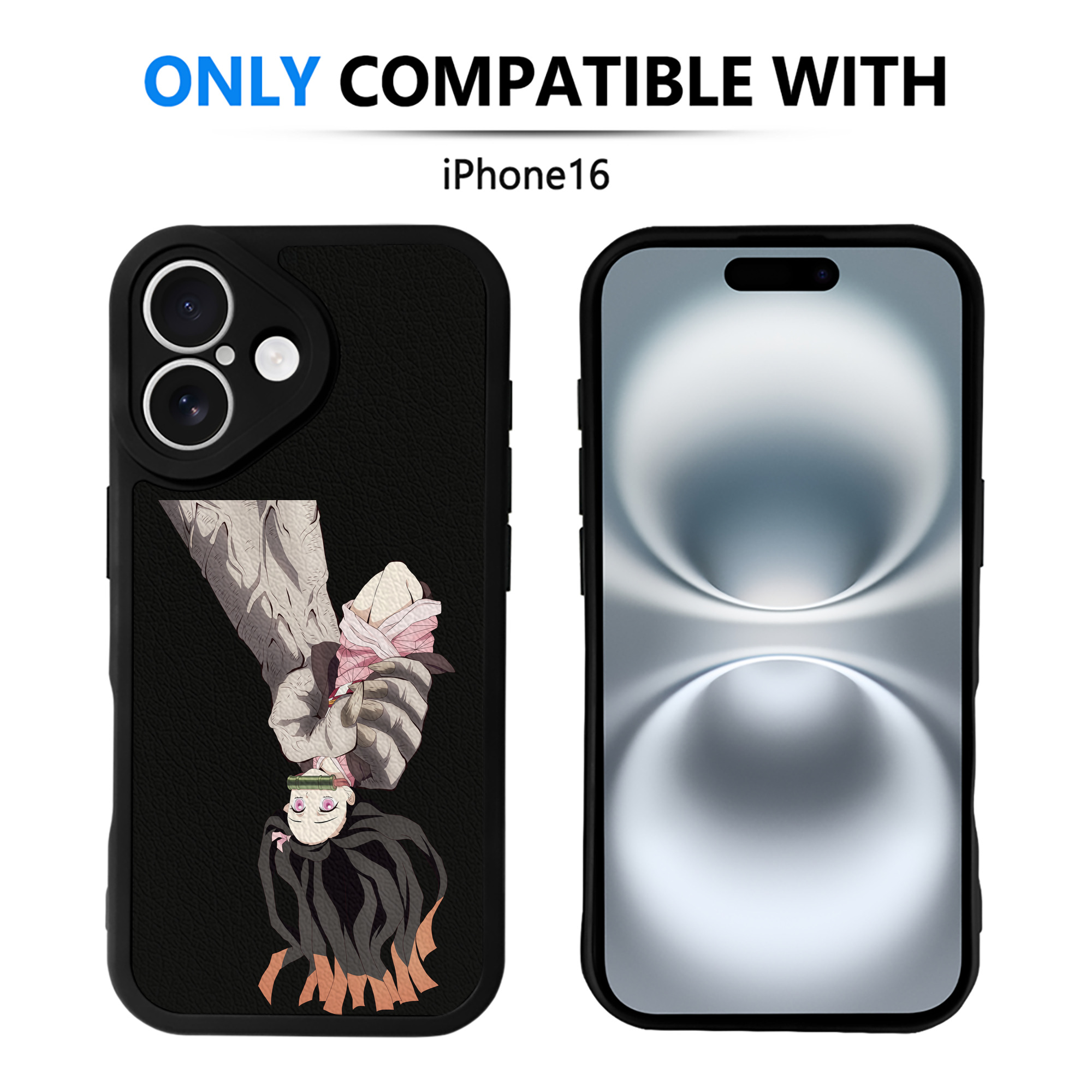 （画像用） 鬼滅の刃（きめつのやいば）竈門 禰󠄀豆子／かまど ねずこ Kamado Nezuko 【iPhone 16シリーズ対応】シリコンスマホケース（レザー調） 材質：シリコン